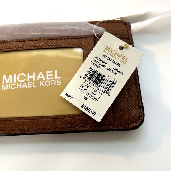 NWT MICHAEL KORS Jet Set Saffiano Leather Coin Pouch ID Holder Wallet Brown - Picture 4 of 6